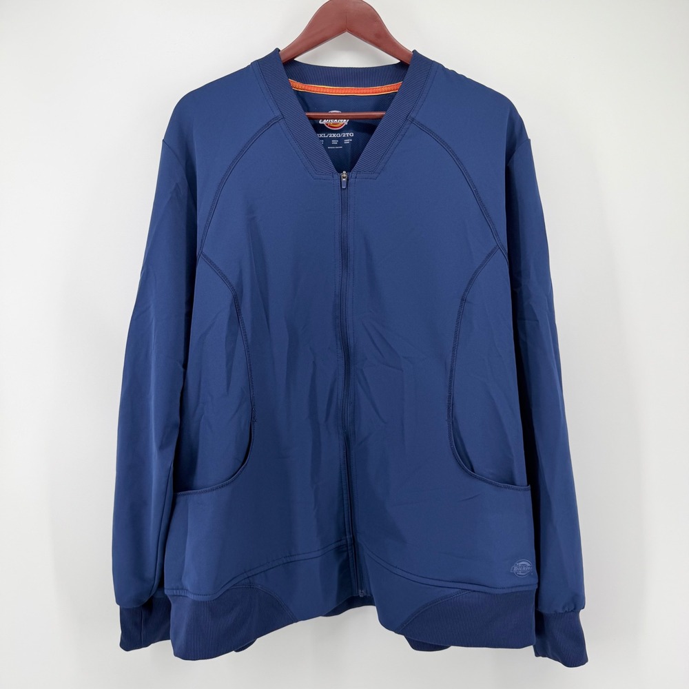 Dickies Womens 2XL Bomber Scrub Jacket Navy Blue Medical Uniform Comfort Stretch